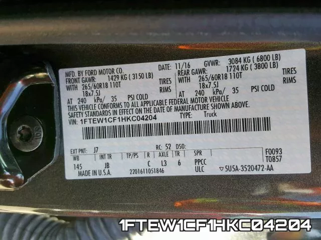 1FTEW1CF1HKC04204 фото 2