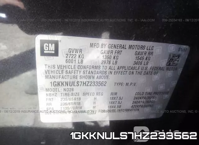 1GKKNULS7HZ233562 фото 10