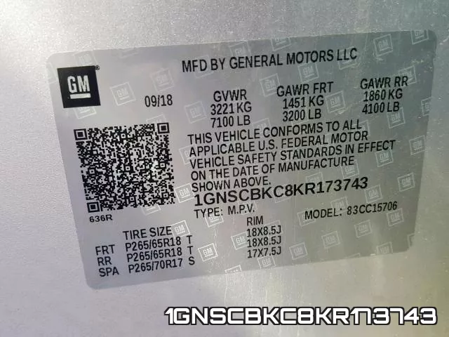 1GNSCBKC8KR173743 фото 2