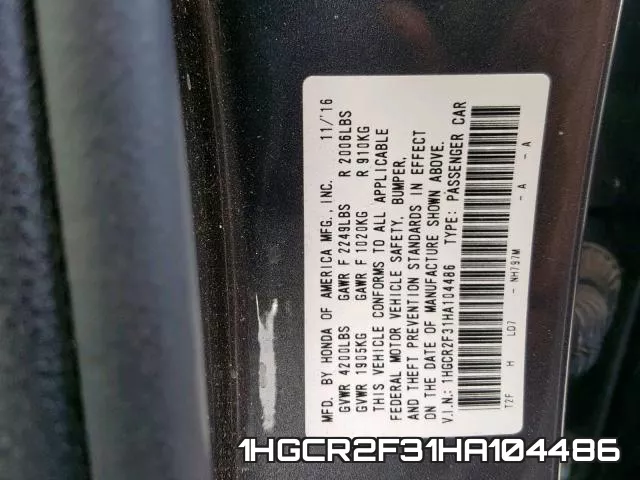 1HGCR2F31HA104486 фото 2