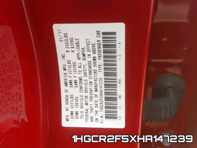 1HGCR2F5XHA147239 фото 2