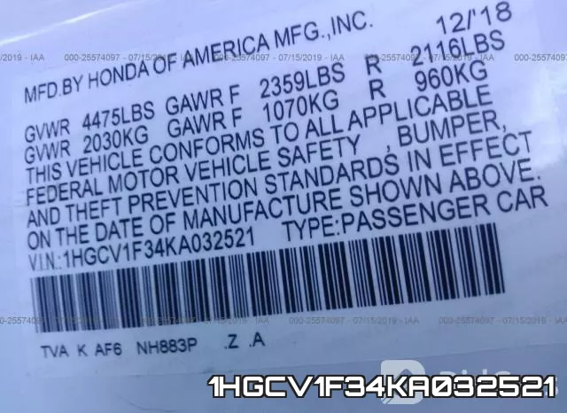 1HGCV1F34KA032521 фото 10