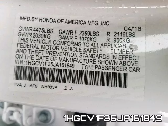 1HGCV1F35JA161849 фото 2