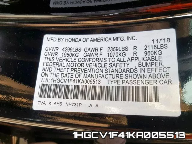 1HGCV1F41KA005513 фото 2