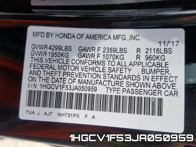 1HGCV1F53JA050959 фото 2