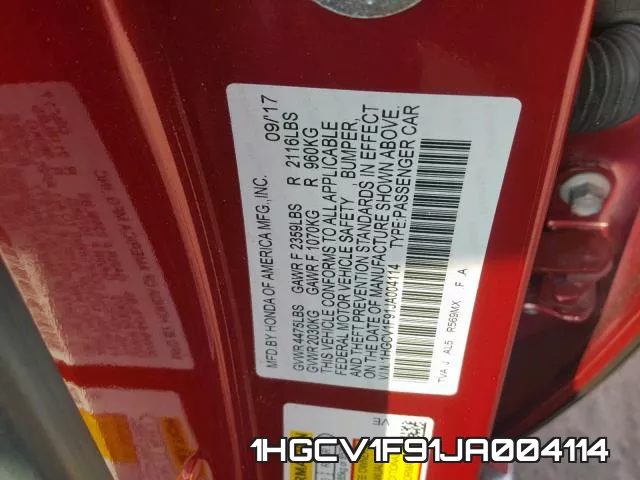 1HGCV1F91JA004114 фото 2