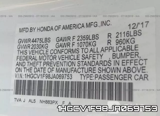 1HGCV1F98JA069753 фото 10
