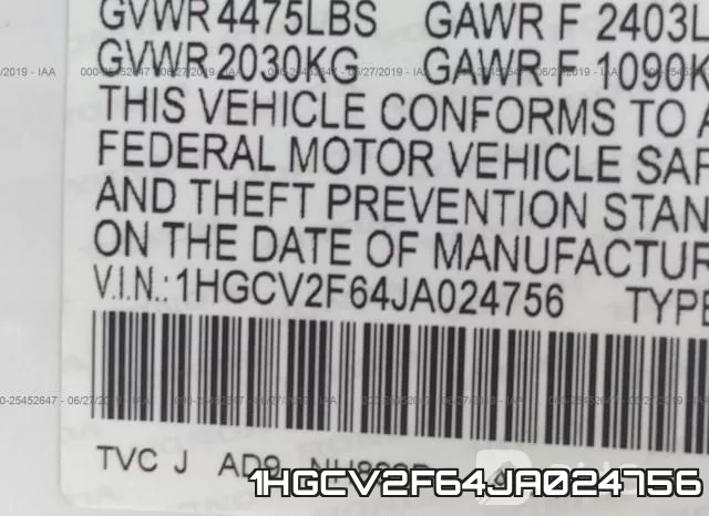 1HGCV2F64JA024756 фото 10