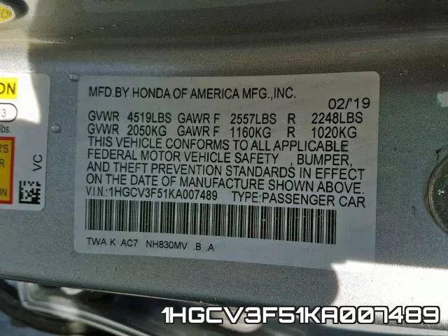 1HGCV3F51KA007489 фото 2