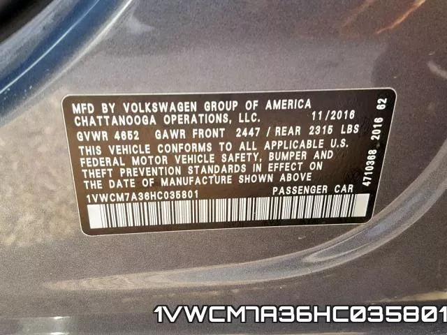 1VWCM7A36HC035801 фото 2