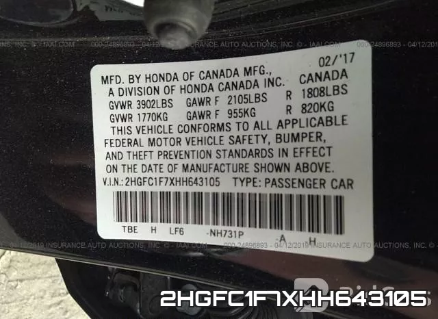2HGFC1F7XHH643105 фото 10