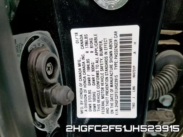 2HGFC2F51JH523915 фото 2