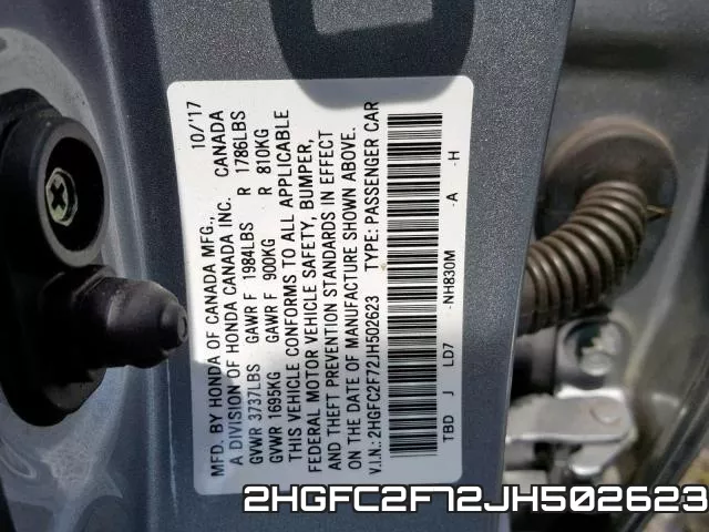 2HGFC2F72JH502623 фото 2