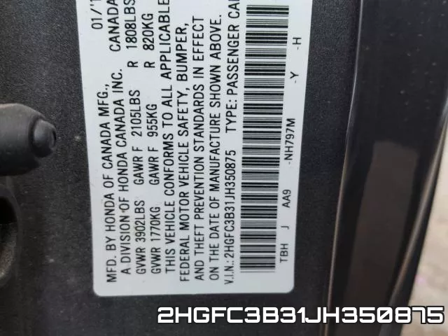 2HGFC3B31JH350875 фото 2