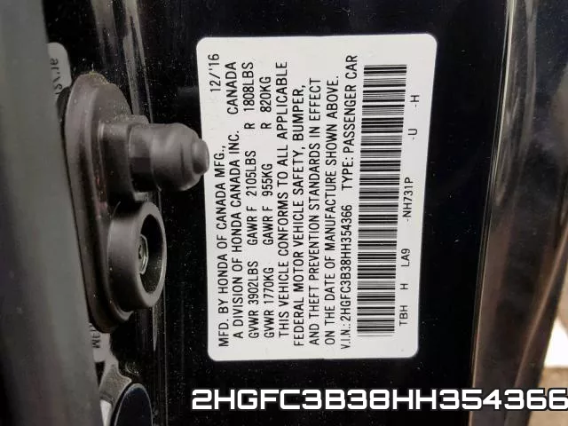 2HGFC3B38HH354366 фото 2