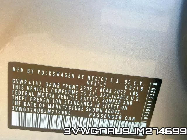 3VWG17AU9JM274699 фото 2