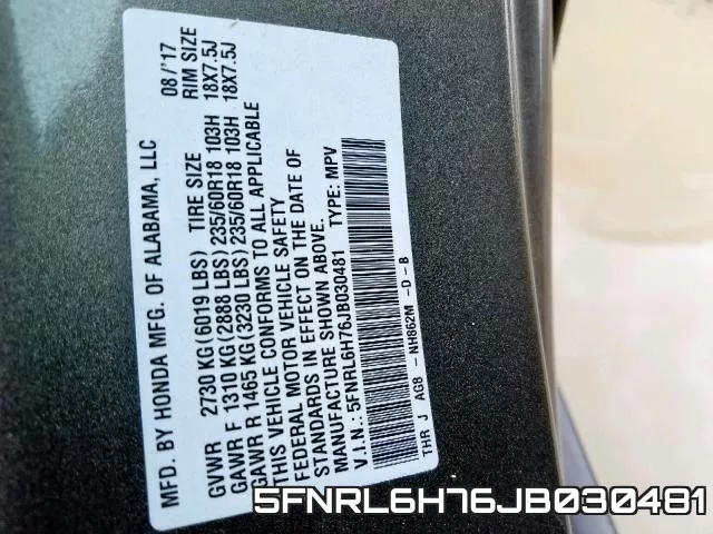 5FNRL6H76JB030481 фото 2
