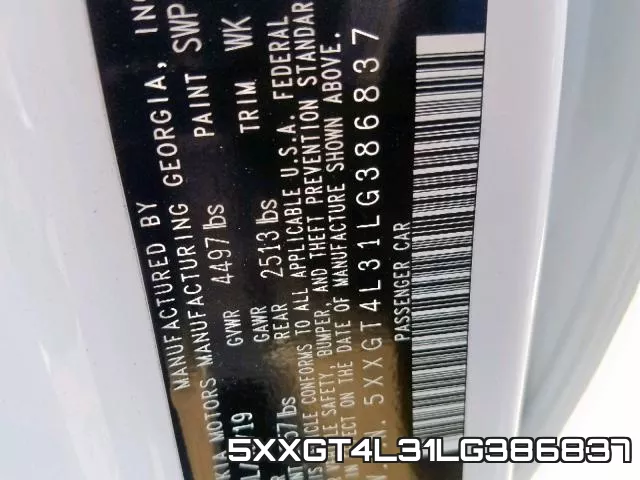 5XXGT4L31LG386837 фото 2