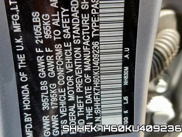 SHHFK7H60KU409236 фото 2