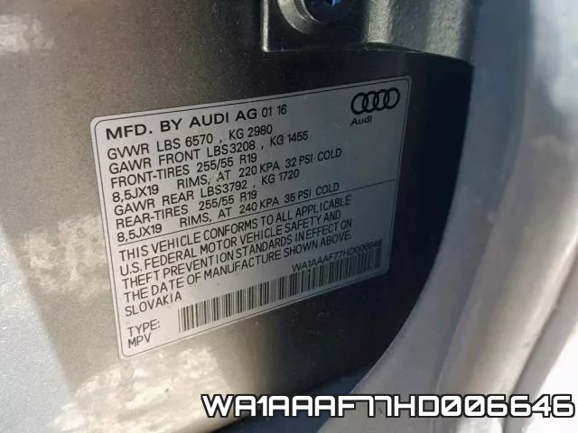 WA1AAAF77HD006646 фото 2