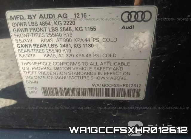 WA1GCCFSXHR012612 фото 10
