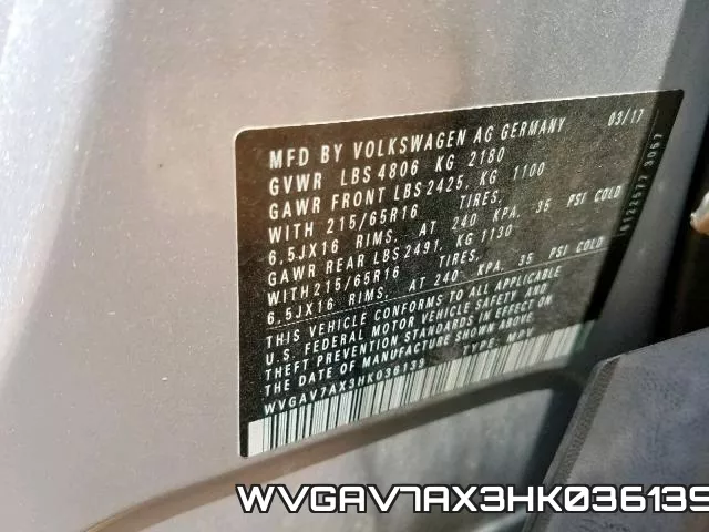 WVGAV7AX3HK036139 фото 2