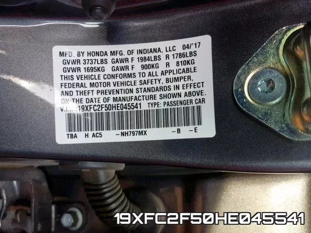 19XFC2F50HE045541 фото 2