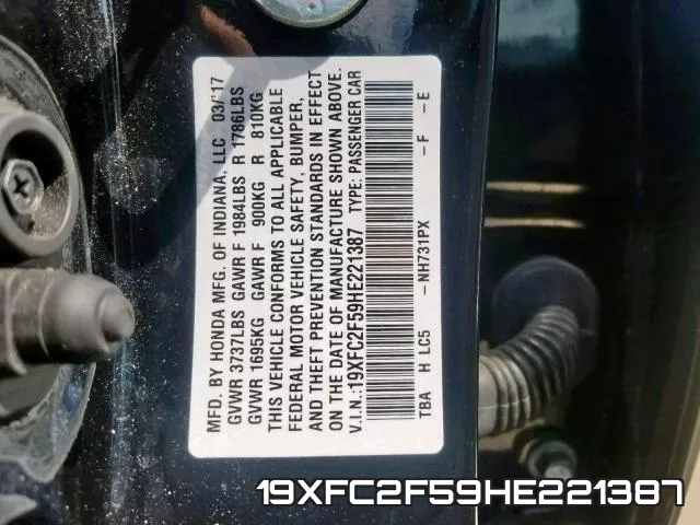 19XFC2F59HE221387 фото 2