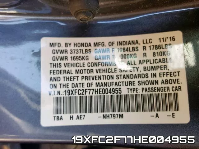 19XFC2F77HE004955 фото 2