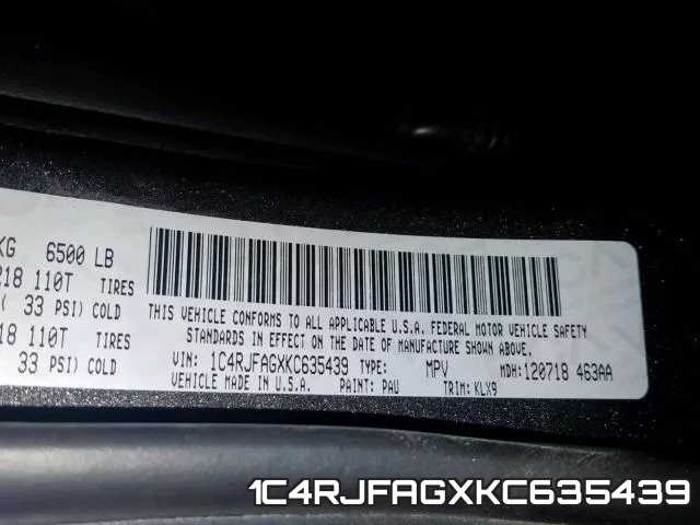 1C4RJFAGXKC635439 фото 2