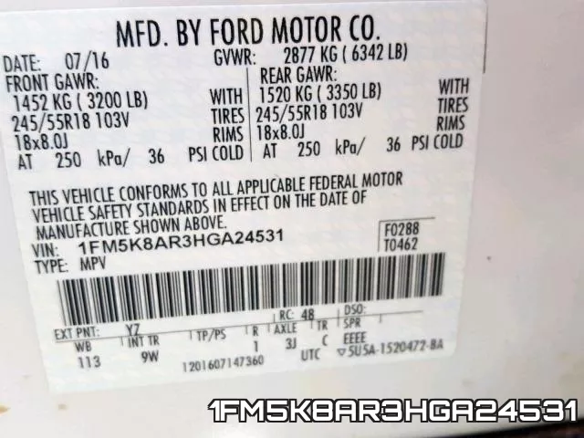 1FM5K8AR3HGA24531 фото 2