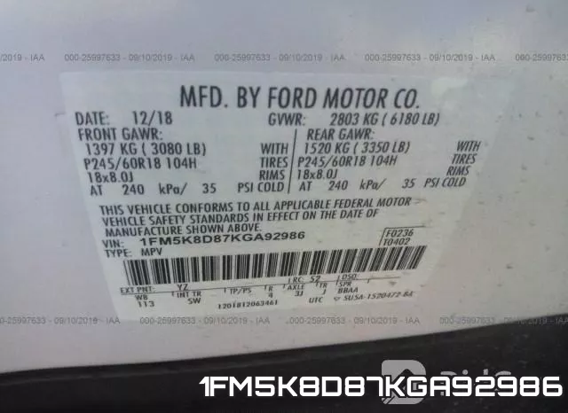 1FM5K8D87KGA92986 фото 10