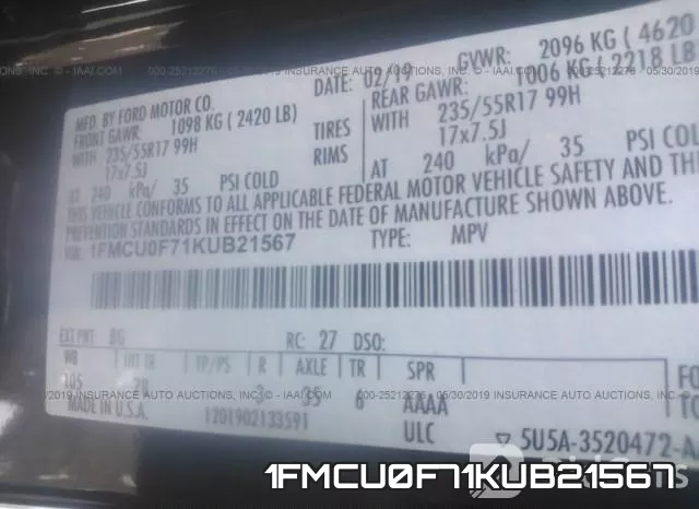 1FMCU0F71KUB21567 фото 10