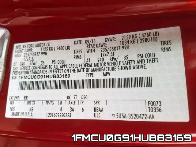 1FMCU0G91HUB83169 фото 2