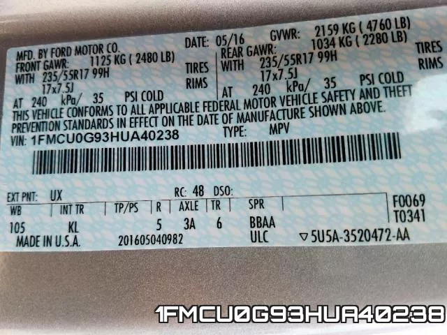 1FMCU0G93HUA40238 фото 2