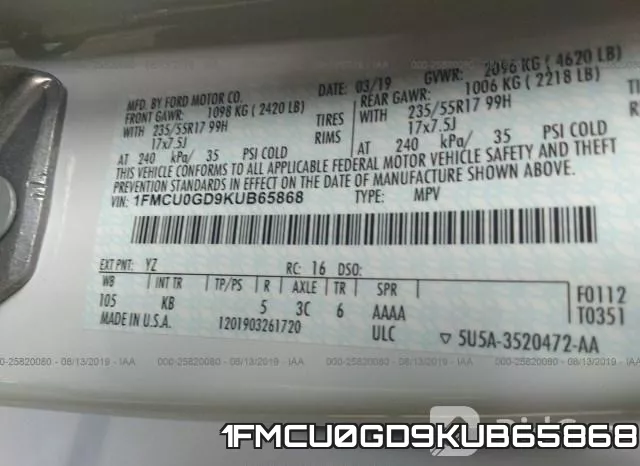 1FMCU0GD9KUB65868 фото 10