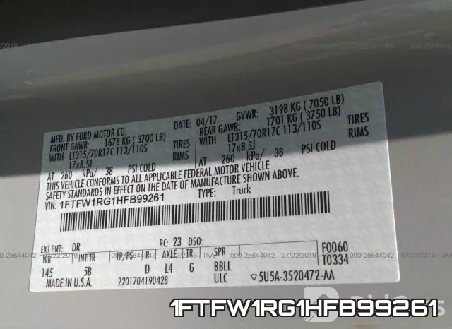 1FTFW1RG1HFB99261 фото 10