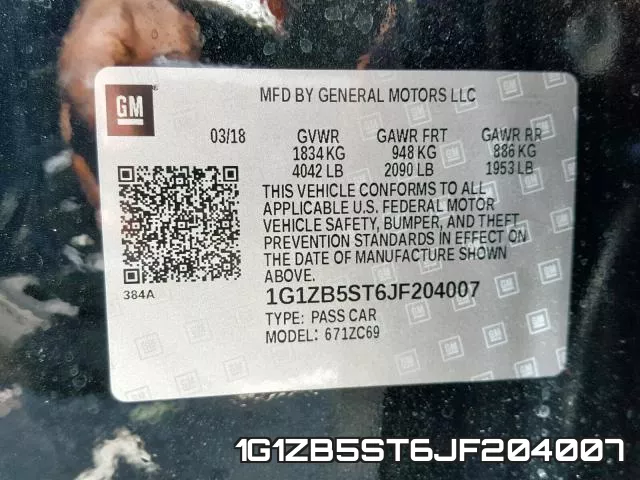 1G1ZB5ST6JF204007 фото 2