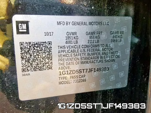 1G1ZD5ST7JF149383 фото 2