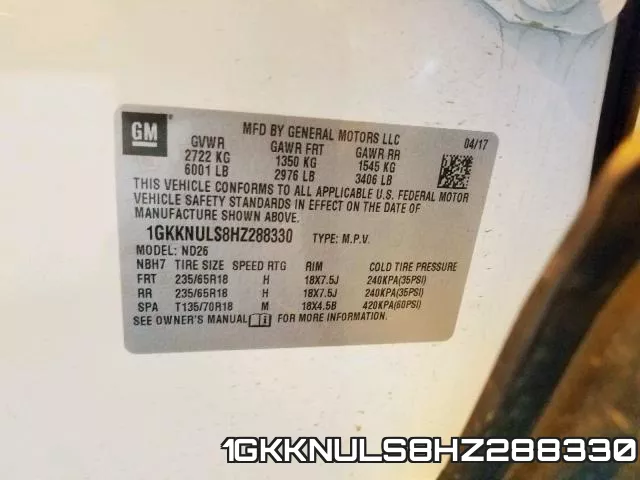 1GKKNULS8HZ288330 фото 2