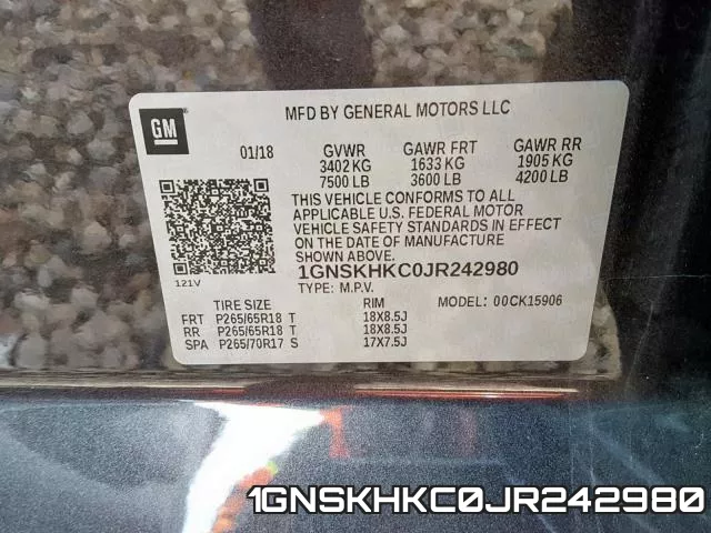 1GNSKHKC0JR242980 фото 2