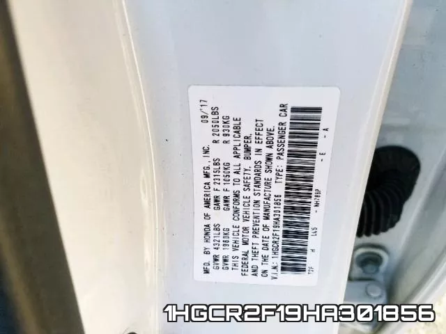 1HGCR2F19HA301856 фото 2