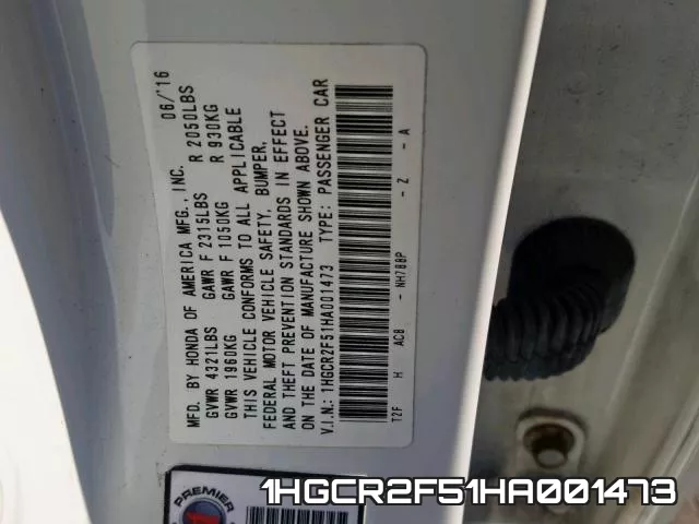 1HGCR2F51HA001473 фото 2