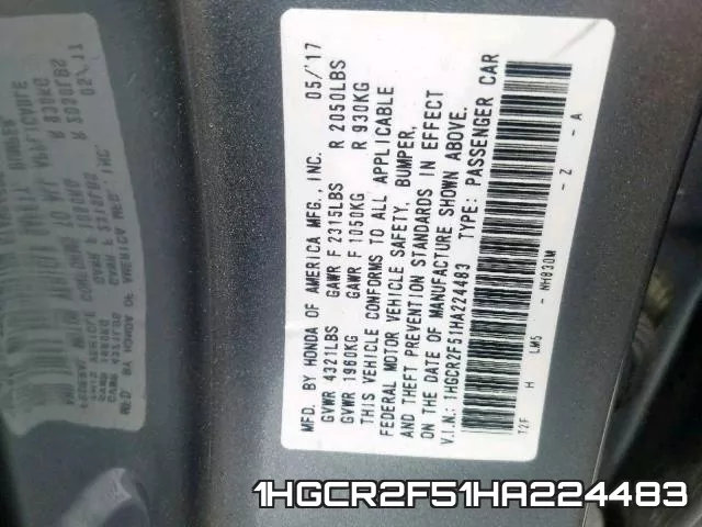 1HGCR2F51HA224483 фото 2