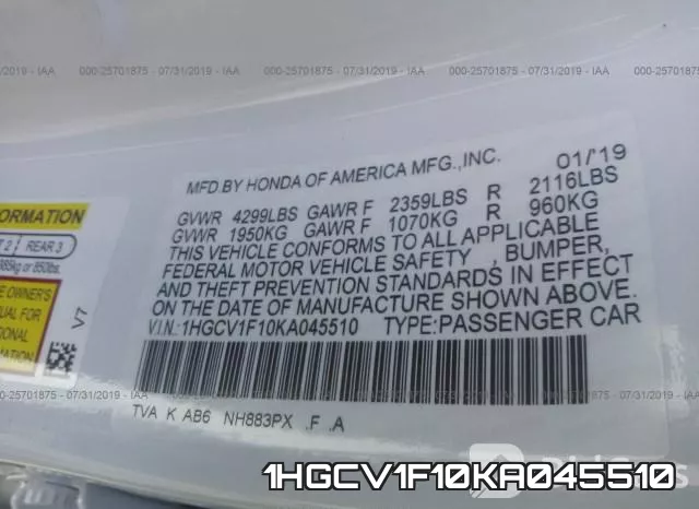 1HGCV1F10KA045510 фото 10