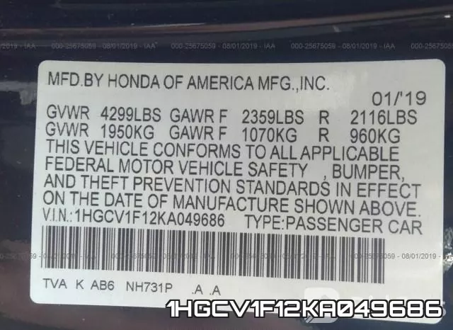 1HGCV1F12KA049686 фото 10