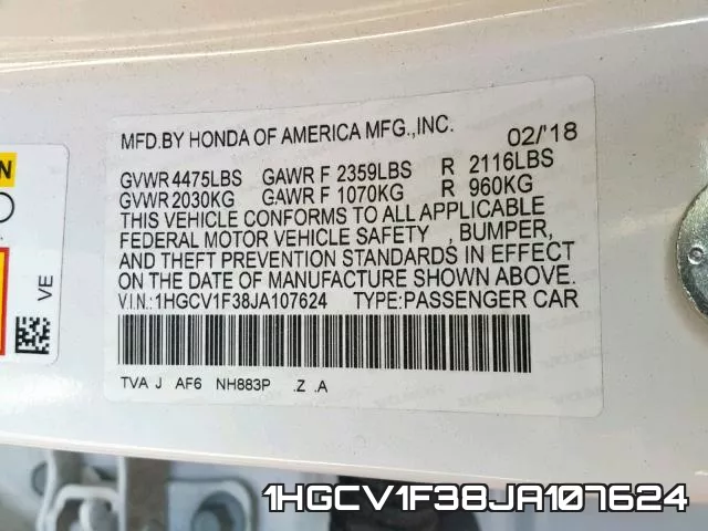 1HGCV1F38JA107624 фото 2