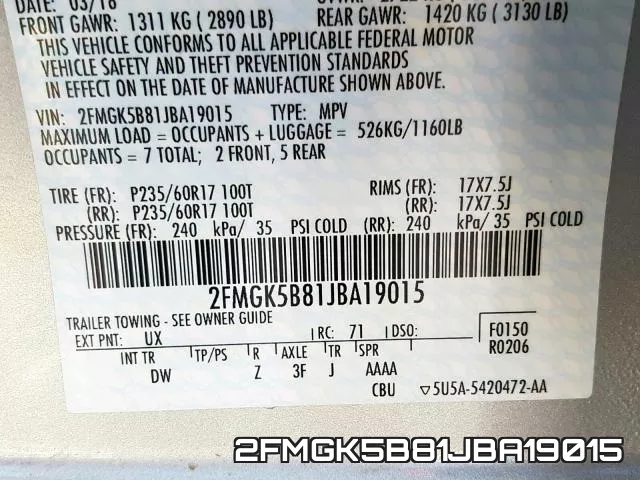 2FMGK5B81JBA19015 фото 2