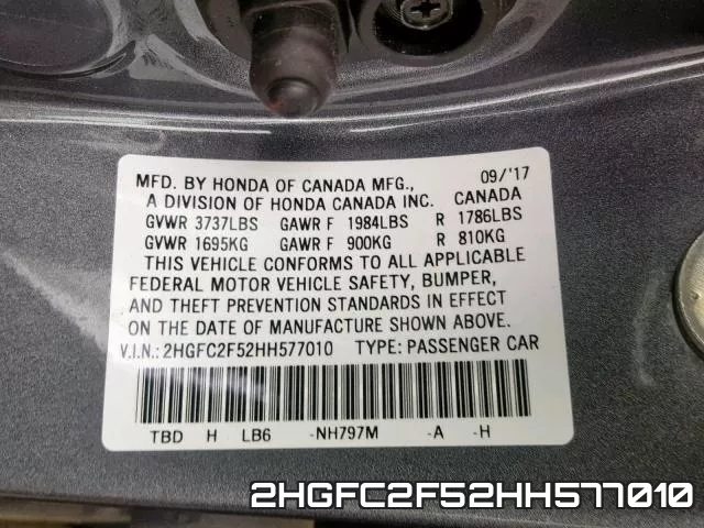 2HGFC2F52HH577010 фото 2