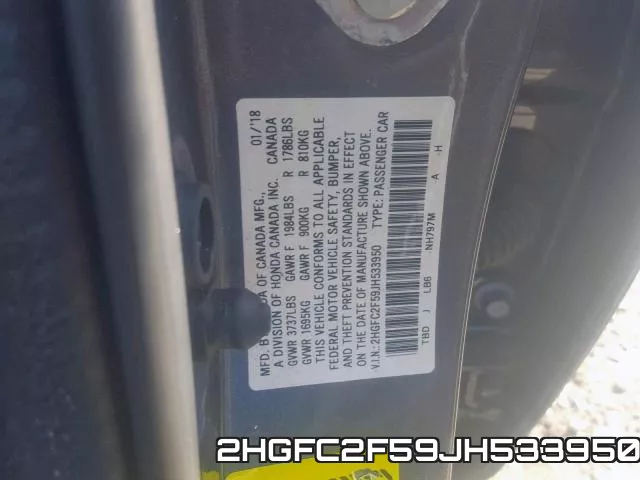 2HGFC2F59JH533950 фото 2